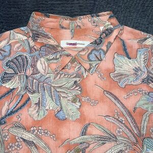 Tommy Bahama XXL 100% Silk Hawaiian Shirt Orange Floral Short Sleeve Button Up